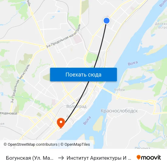 Богунская (Ул. Маршала Еременко) to Институт Архитектуры И Строительства Волггту map