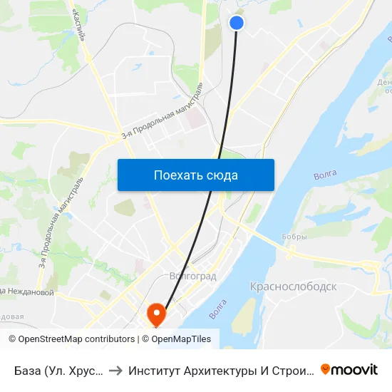 База (Ул. Хрустальная) to Институт Архитектуры И Строительства Волггту map