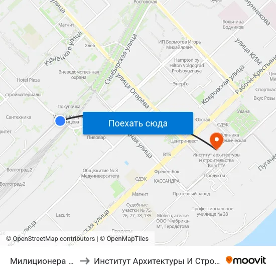 Милиционера Буханцева to Институт Архитектуры И Строительства Волггту map