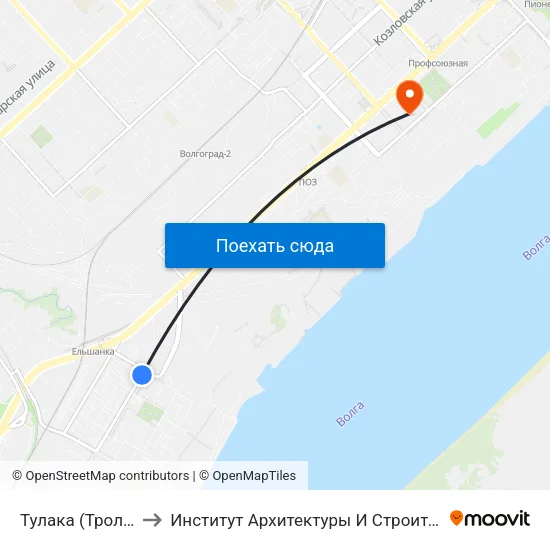 Тулака (Троллейбус) to Институт Архитектуры И Строительства Волггту map