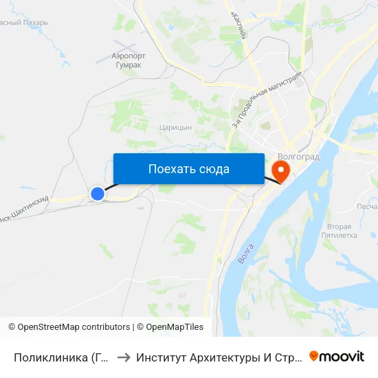 Поликлиника (Горьковский) to Институт Архитектуры И Строительства Волггту map