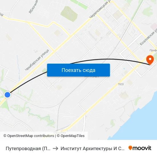 Путепроводная (По Требованию) to Институт Архитектуры И Строительства Волггту map