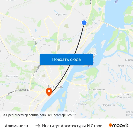 Алюминиевый Завод to Институт Архитектуры И Строительства Волггту map