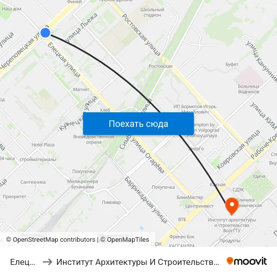 Елецкая to Институт Архитектуры И Строительства Волггту map