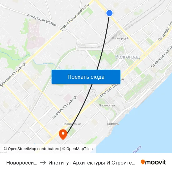 Новороссийская to Институт Архитектуры И Строительства Волггту map