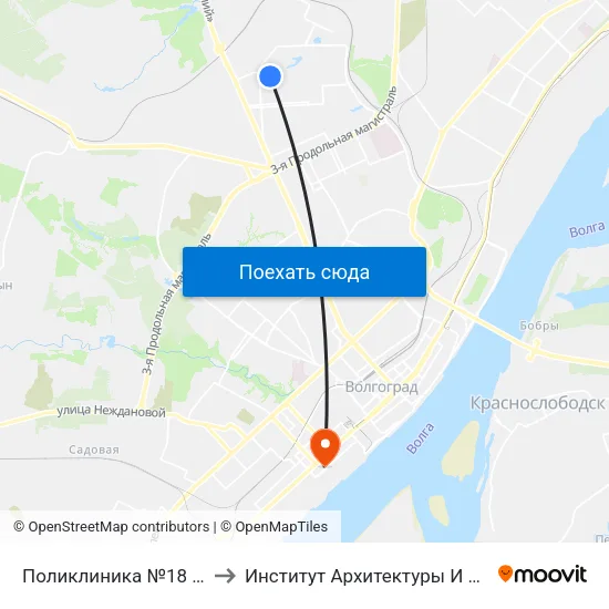 Поликлиника №18 (Ул. Колпинская) to Институт Архитектуры И Строительства Волггту map