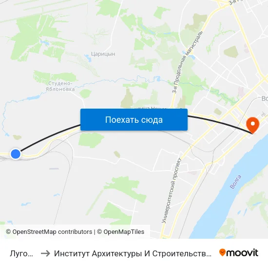 Луговая to Институт Архитектуры И Строительства Волггту map