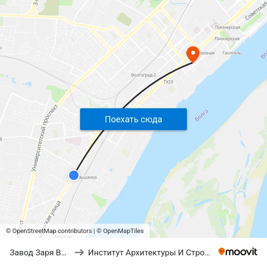 Завод Заря Волгограда to Институт Архитектуры И Строительства Волггту map