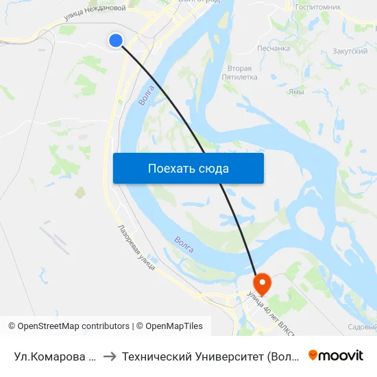 Ул.Комарова (А) to Технический Университет (Волггту) map