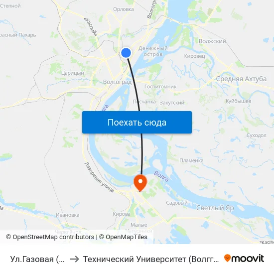Ул.Газовая (А) to Технический Университет (Волггту) map