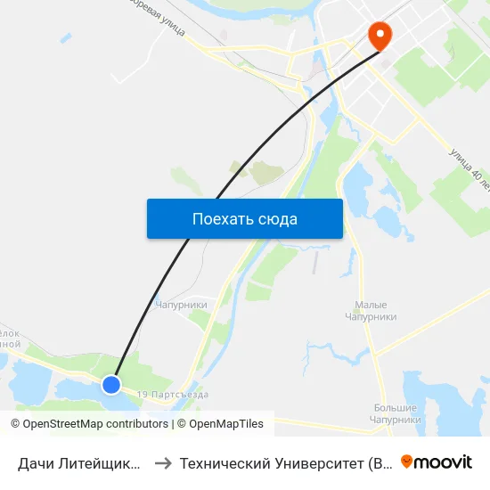Дачи Литейщиков (А) to Технический Университет (Волггту) map
