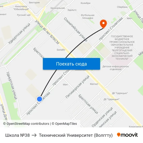 Школа №38 to Технический Университет (Волггту) map