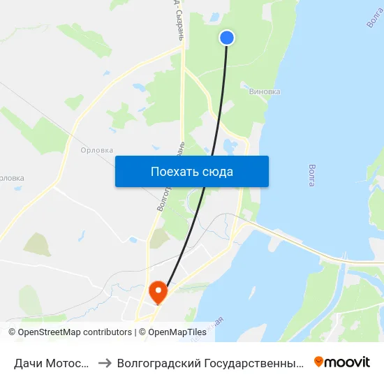 Дачи Мотостроитель (А) to Волгоградский Государственный Технический Университет map