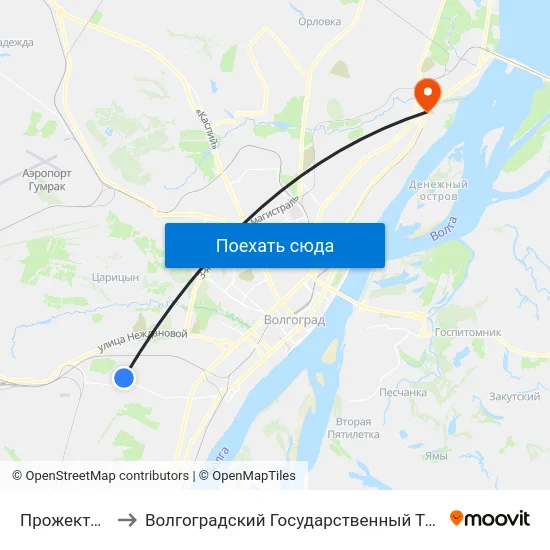 Прожекторная (А) to Волгоградский Государственный Технический Университет map