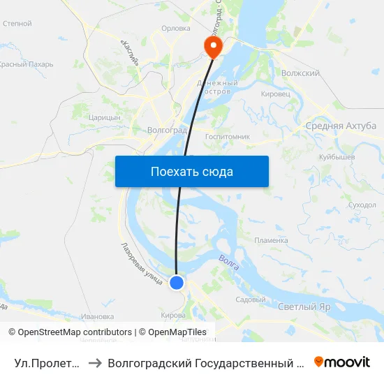 Ул.Пролетарская (А) to Волгоградский Государственный Технический Университет map