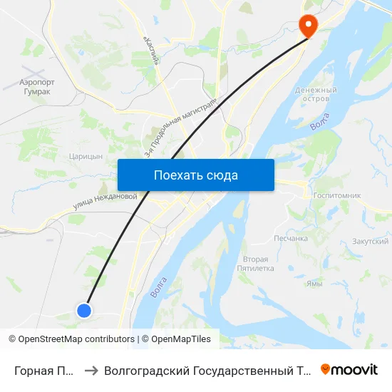 Горная Поляна (А) to Волгоградский Государственный Технический Университет map