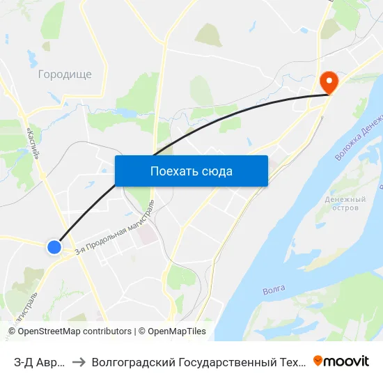 З-Д Аврора (А) to Волгоградский Государственный Технический Университет map