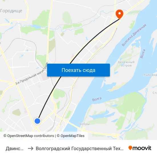 Двинская (А) to Волгоградский Государственный Технический Университет map