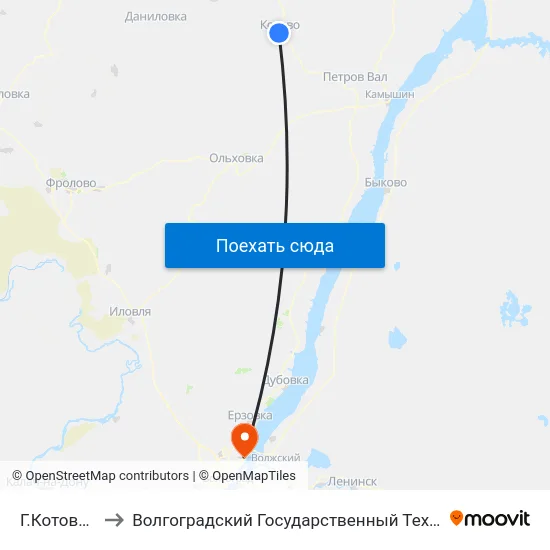 Г.Котово Ас (А) to Волгоградский Государственный Технический Университет map
