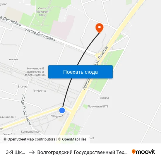 3-Я Школа (Б) to Волгоградский Государственный Технический Университет map