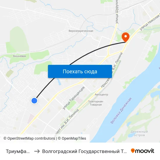 Триумфальная (Б) to Волгоградский Государственный Технический Университет map