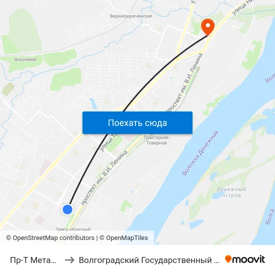 Пр-Т Металлургов (А) to Волгоградский Государственный Технический Университет map