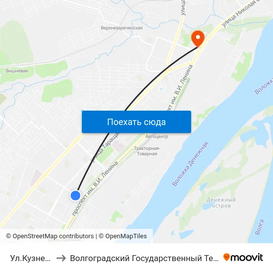 Ул.Кузнецова (А) to Волгоградский Государственный Технический Университет map