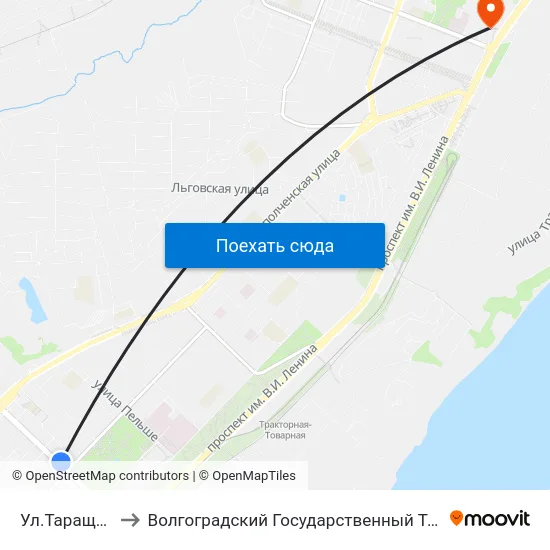 Ул.Таращанцев (Б) to Волгоградский Государственный Технический Университет map