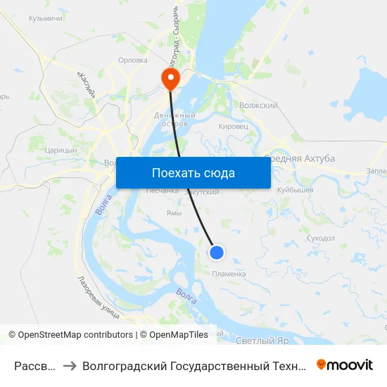 Рассвет (Б) to Волгоградский Государственный Технический Университет map