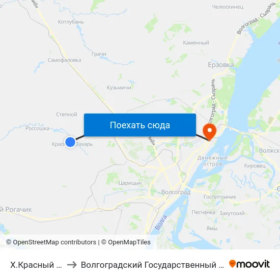 Х.Красный Пахарь (Б) to Волгоградский Государственный Технический Университет map