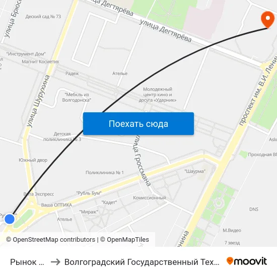 Рынок Тзр (Б) to Волгоградский Государственный Технический Университет map