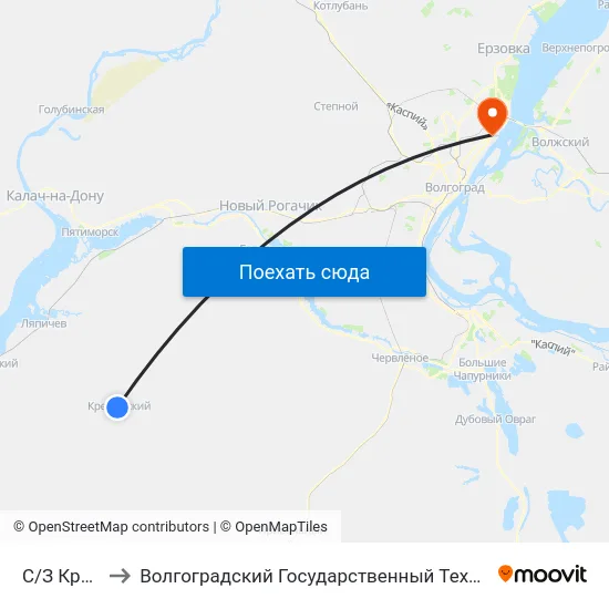 С/З Крепь (А) to Волгоградский Государственный Технический Университет map