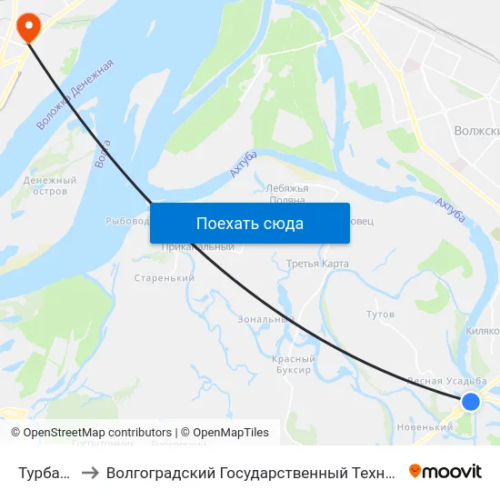 Турбаза (А) to Волгоградский Государственный Технический Университет map