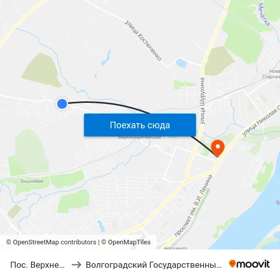 Пос. Верхнезареченский to Волгоградский Государственный Технический Университет map