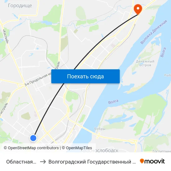 Областная Больница to Волгоградский Государственный Технический Университет map