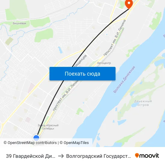 39 Гвардейской Дивизии (Проспект Ленина) to Волгоградский Государственный Технический Университет map