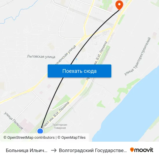 Больница Ильича (Проспект Ленина) to Волгоградский Государственный Технический Университет map