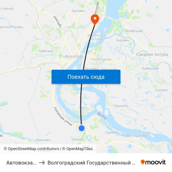 Автовокзал Южный to Волгоградский Государственный Технический Университет map