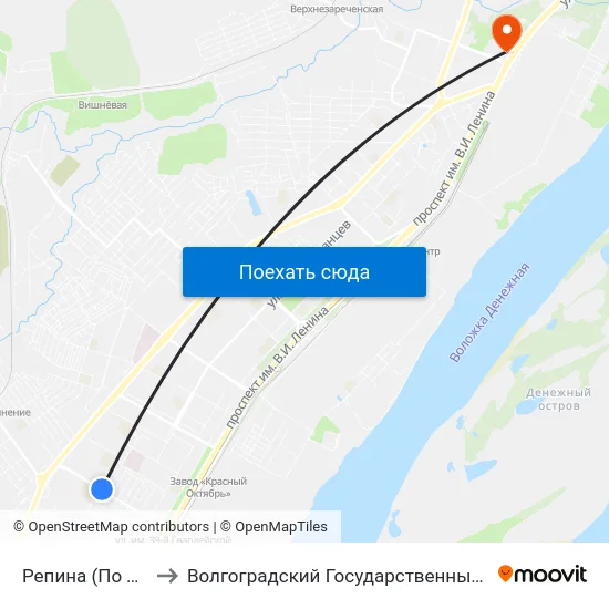 Репина (По Требованию) to Волгоградский Государственный Технический Университет map