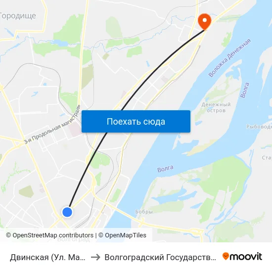 Двинская (Ул. Маршала Рокоссовского) to Волгоградский Государственный Технический Университет map