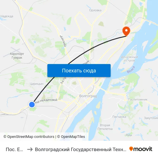Пос. Ежовка to Волгоградский Государственный Технический Университет map