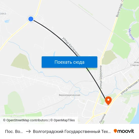 Пос. Водстрой to Волгоградский Государственный Технический Университет map