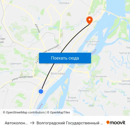Автоколонна №1537 to Волгоградский Государственный Технический Университет map