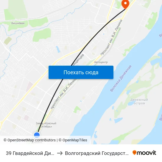39 Гвардейской Дивизии (Проспект Ленина) to Волгоградский Государственный Технический Университет map