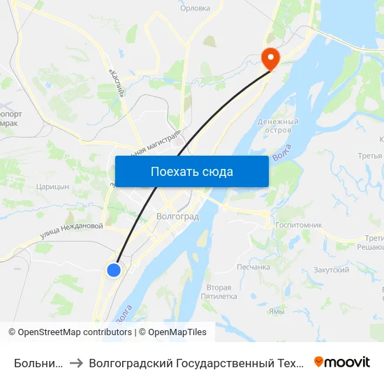 Больница №7 to Волгоградский Государственный Технический Университет map