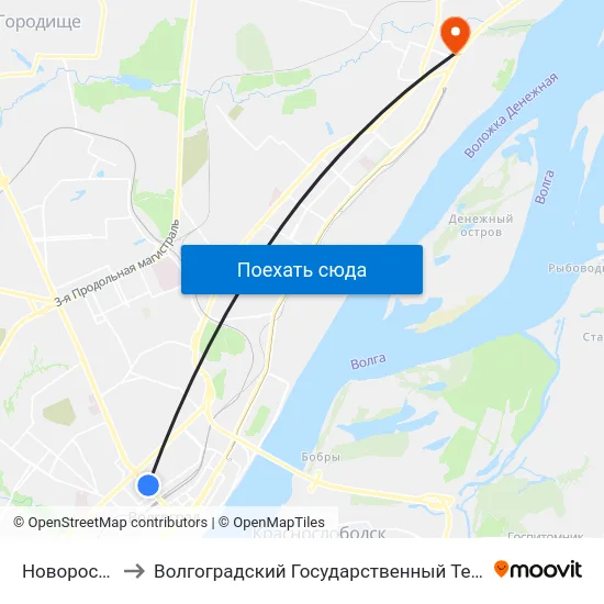 Новороссийская to Волгоградский Государственный Технический Университет map