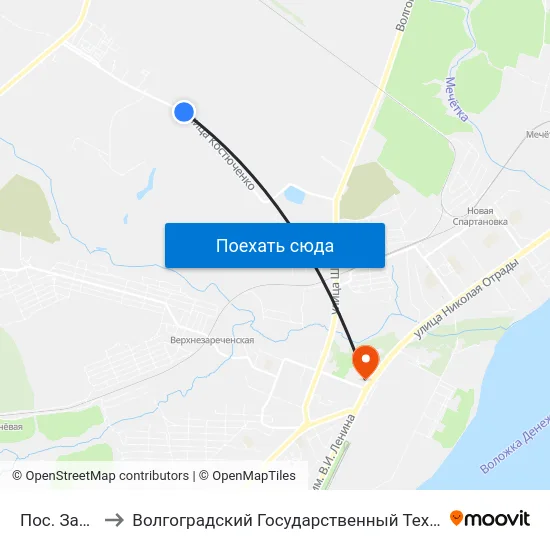 Пос. Заречный to Волгоградский Государственный Технический Университет map