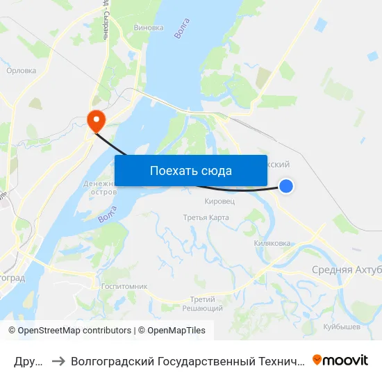 Дружбы to Волгоградский Государственный Технический Университет map