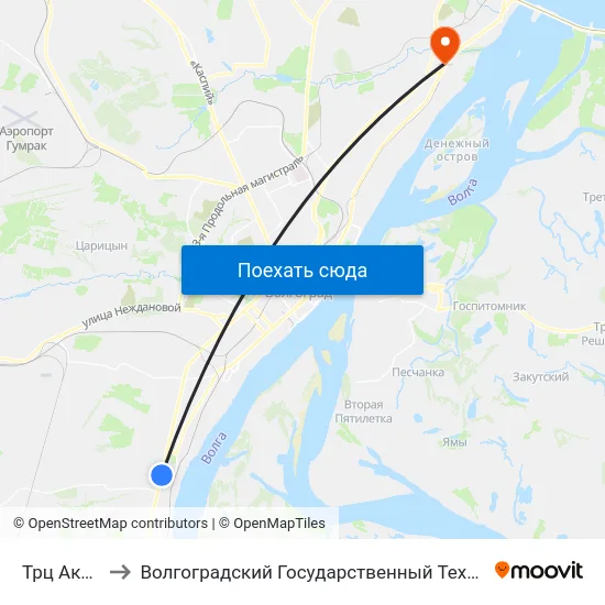 Трц Акварель to Волгоградский Государственный Технический Университет map