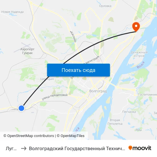 Луговая to Волгоградский Государственный Технический Университет map
